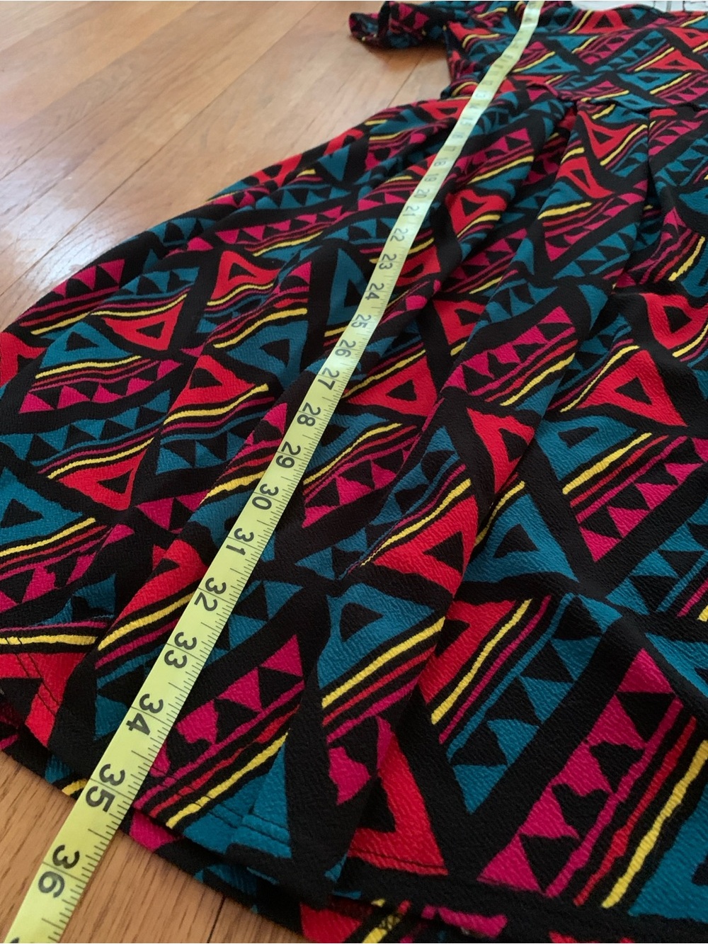 LuLaRoe Multicolor Geometric Fit & Flare Dress - Teal, Red, Black Print XS - Picture 8 of 12